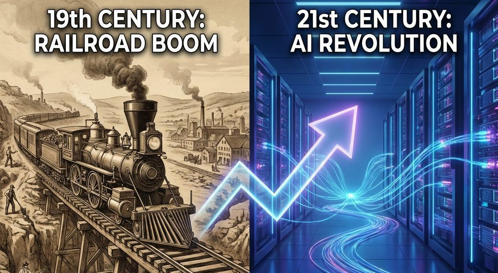 Comparison of the 19th-century railroad boom and the AI investment boom